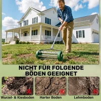 Outsunny gazonbeluchter handvat lengte verstelbaar handverticuteer gazonbeluchter spiked roller gazon rollende gazonbeluchter onderhoud tuin verzinkte buis groen + zilver 135 x 42,5 x 15 cm(m-7)