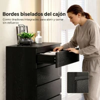 HOMCOM Cómoda para Dormitorio de 5 Cajones Cajonera para Salón Oficina Estilo Moderno 77x40x111,5 cm Negro Veteado(m-5)