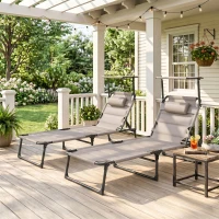 Outsunny Lot de 2 Bains de soleil transats pliables grand confort dossier pare-soleil réglables multi-positions, kaki(m-12)