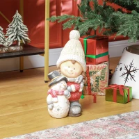 HOMCOM Elf met Sneeuwpop, Tuinkabouter, 4 LEDs, Batterijvoeding, 25 x 18 x 45,5 cm(m-7)