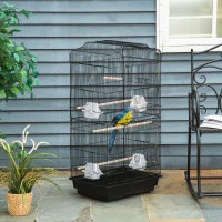 PawHut Large Metal Bird Cage with Stand, Perches, Food Bowls, Swing, for Budgies, Parakeets, Black(m-2)