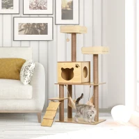 PawHut 130cm Cat Tree for Indoor Cats, Multi-Level Plush Cat Tower, with Five Scratching Posts, Two Perches, Cat House, Hammock(m-2)