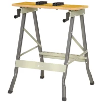 DURHAND Banco de Trabajo Plegable 4 en 1 Mesa de Trabajo con 4 Abrazaderas 2 Manivelas 62,5x60,5x78,5 cm Natural y Gris(m-11)