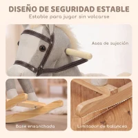 AIYAPLAY Caballo Balancín con Sonidos y Asas de Seguridad Base de Madera para Niños de 12 a 36 Meses Gris(m-4)
