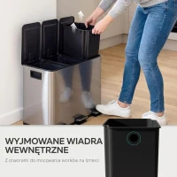 HOMCOM Kosz na śmieci z 3 komorami 20L, pokrywy z odświeżaczem, odporny na odciski palców, funkcja Soft-Close, wyjmowany, czarny(m-7)