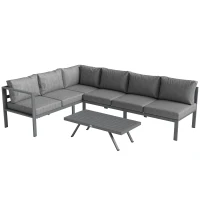 Outsunny 3 Pieces Garden Furniture Set, Aluminium Corner Lounge Set with Adjustable Backrest and Coffee Table(m-1)