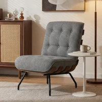 HOMCOM Accent Chair, Linen-look Fabric Reading Chair with Spring Cushion, Slatted Support, Steel Frame, Dark Grey(m-2)