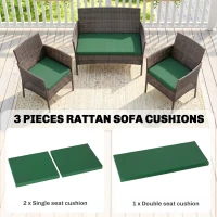 Outsunny Outdoor Seat Cushion Pads for Rattan Furniture, 3 PCs Garden Furniture Cushions, Green(m-4)