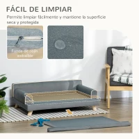 PawHut Sofá para Perros Grandes y Medianos Tapizada en Chenilla con Cojín Lavable y Patas de Madera de Pino Gris Oscuro(m-5)