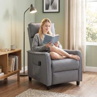 HOMCOM Poltrona Massaggiante e Reclinabile a 160° con Poggiapiedi e Telecomando, 69x93x104cm, Effetto Lino Grigio Chiaro(m-8)