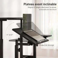 HOMCOM Bureau assis debout bureau réglable en hauteur 70 x 60 cm à roulettes avec plateau inclinable cadre en métal noir(m-5)