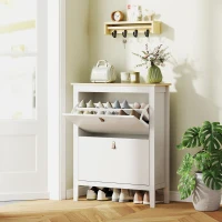 HOMCOM Meuble à chaussures 14 paires, armoire à chaussures avec 2 tiroirs rabattables, étagères amovibles et réglables, blanc(m-2)