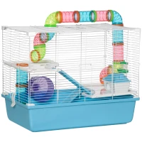 PawHut Cage à hamster rat rongeur 3 niveaux avec tunnel, biberon eau, roue, maisonnette, échelles dim. 59L x 36l x 47H cm(m-12)