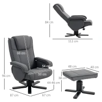 HOMCOM Swivel Recliner Chair with Footstool - Charcoal Grey Velvet(m-3)