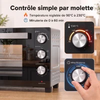 HOMCOM Mini-Four avec Broche Rotative 36L 1500 W, Four à Convection Multifonction, Chaleur Tournante, Minuterie 60 min, Argenté(m-7)