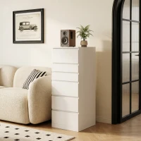 HOMCOM Cassettiera 6 Casetti per Camera da Letto con Specchio Ribaltabile, 40x48x110 cm, Bianco(m-8)