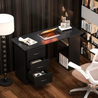 HOMCOM Computer Desk with Drawers, Home Office Desk, Writing Table, PC Workstation with 3 Storage Shelves for Working, Study, 120 x 49 x 72 cm, Black(m-9)