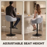 HOMCOM Bar Stools Adjustable Heights Breakfast Bar Stools Backrest Armrests Set of 2 with Rubber Ring Metal Base, Grey(m-6)