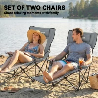 Outsunny Camping Chair Reclining Portable Camp Chair with Detachable Footrest Cup Holder Grey(m-4)