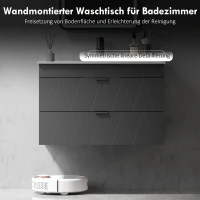 HOMCOM Hangende Wastafelonderkast met Keramische Wastafel en Soft-Close Lades, Zwart(m-4)