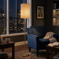 HOMCOM Floor Lamp, Modern Standing Lamp with Linen Shade and Foot Switch, Tall Lamps for Bedroom, Bulb not Included, Gold Tone(m-9)