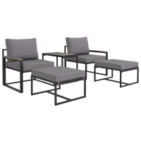 Outsunny Weerbestendige Stalen Tuinmeubelset voor 2 Personen Balkonset met 2 Stoelen, Zitkussens en Bijzettafel - Grijs(m-1)