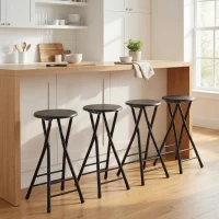HOMCOM Set 4 Sgabelli Bar Pieghevoli con Doppio Poggiapiedi, in Legno e Acciaio, 34x30x70 cm, Nero(m-2)