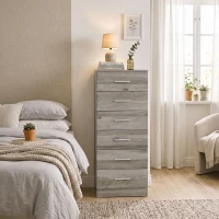 HOMCOM Comodă cu 6 sertare Comodă înaltă pentru dormitor cu sistem anti-răsturnare 40x40x110 cm Gri deschis(m-6)