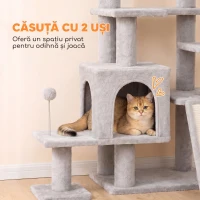 PawHut Stâlp de Zgâriat Per Pisici pe Mai Multe Niveluri Con 4 Stâlpi E Culcuș Gri Chiaro(m-7)
