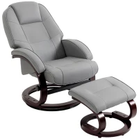 HOMCOM Swivel Recliner Chair with Footstool, PU Leather Recliner Armchair with Adjustable Back and Wood Frame, Grey(m-11)