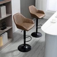 HOMCOM Bar Stools Set of 2, Height Adjustable Swivel Barstools, PU Leather Kitchen Stools with Backs, Armrests and Footrest for Home, Counter and Dining Room, Dark Brown(m-8)