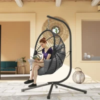 Outsunny Metal Stand Hanging Egg Chair, with Full Body Padded Seat - Grey(m-10)
