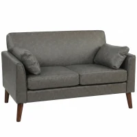 HOMCOM 2 Seater Sofa, 132 cm Modern Small Sofa with Solid Wood Legs and 2 Pillows for Small Space, Grey(m-1)