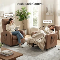 HOMCOM Recliner Armchair, Massage Faux Leather Push Back Reclining Chair with Adjustable Leg Rest, Side Pocket, Dark Brown(m-5)