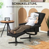 HOMCOM Relaxfauteuil met Voetenbank, Gestoffeerde TV-stoel met Lig- en Schommelfunctie, Draaibare Loungestoel in Fluwelen Look, voor Woonkamer en Slaapkamer, Zwart(m-6)