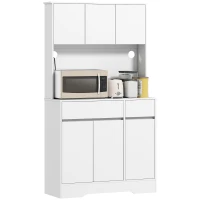 HOMCOM Comodă Modernă de Bucătărie cu 4 Dulapuri, 2 Sertare și Rafturi Reglabile, 100x38x180 cm, Alb(m-11)