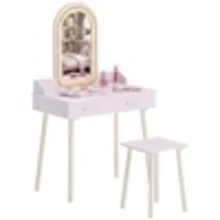 AIYAPLAY make-uppset voor meisjes met kruk, acrylspiegel, 3-kleurige LED, 2 lades, 3-8 jaar, Roze(m-1)