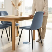 HOMCOM Set 4 Scaune pentru Bucătărie Tapițate, din Material Textil cu Aspect Catifea și Oțel, 45x54x87 cm, Albastru(m-9)