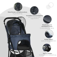 PawHut Hondenbuggy, Opvouwbaar, 1 Mand, 1 Kussen, 1 Zijvak, 81 cm x 48 cm x 99 cm, Marineblauw(m-8)