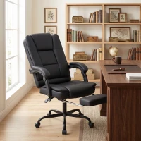 HOMCOM Chaise de bureau ergonomique, fauteuil de bureau inclinable en pu avec repose-pieds rétractable, hauteur réglable, noir(m-17)