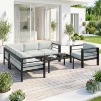 Outsunny 5-Piece Garden Corner Sofa Set with Cushions, 6 Seater Aluminium Garden Furniture Set with Coffee Table, Light Grey(m-10)