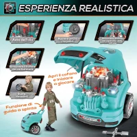 HOMCOM Officina Camion Giocattolo per Bambini 3-5 Anni a 61 Pezzi con Maniglia, in ABS e PP, 40x39x47 cm, Nero e Azzurro(m-4)