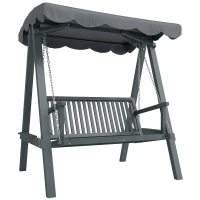 Outsunny 2 Seater Garden Swing Seat with Canopy, Wooden Swing Chair, Outdoor Hammock Bench for Balcony Patio Porch, Grey(m-1)
