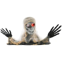 HOMCOM Halloween Decoratie, Eenogige Mummie, Buigzame Armen, Gloeiende Ogen, Griezelig Gehuil, 55x18x35 cm(m-1)