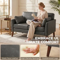 HOMCOM 2 Seater Sofa, 132 cm Modern Small Sofa with Solid Wood Legs and 2 Pillows for Small Space, Grey(m-4)