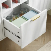 HOMCOM Alacena de Cocina Moderna con Armarios Cajón Botellero y Puertas de Vidrio y Estantes Ajustables 100x40x180 cm Blanco(m-9)