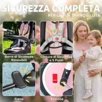 AIYAPLAY Triciclo per Bambini 6 in 1 con Maniglione di Spinta e Sedile Girevole, 111.5x52x98 cm, Rosa(m-6)