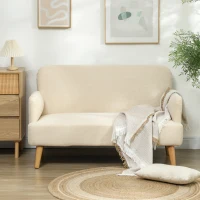 HOMCOM Tweezitsbank, Compact, Huidvriendelijke Bekleding, Tot 240 kg, 130x74x79 cm, Crèmewit(m-7)