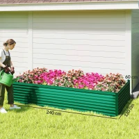 Outsunny Jardinière surélevée galvanisée rectangulaire pour l'extérieur - fond ouvert - 240 x 120 x 60cm, vert(m-3)