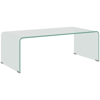 HOMCOM Masă Modernă din Sticlă Securizată pentru Living cu Design dintr-o Singură Piesă, 100x50x35 cm, Transparentă